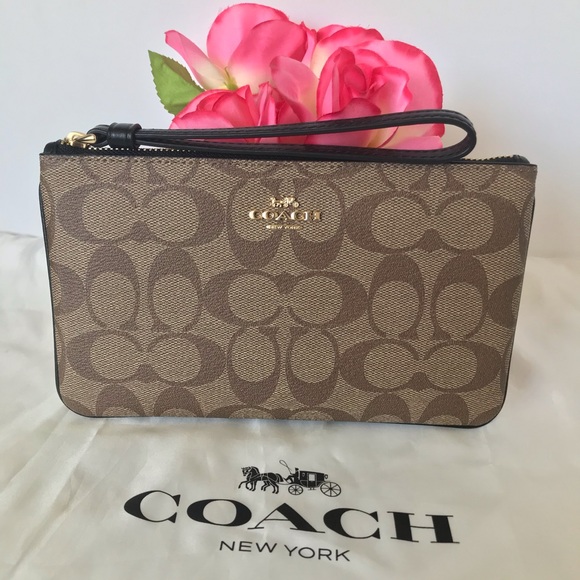 COACH LARGE WRISTLET IN SIGNATURE CANVAS KHAKI/BL - Picture 6 of 16